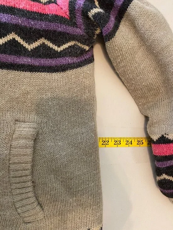 Vintage Womens Knit Reversible Jacket Southwestern Beige With Pink Purple Large - Picture 12 of 13